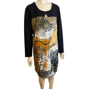 DOLCEZZA Simply Art Black Gold Knit Dress XXL NWT